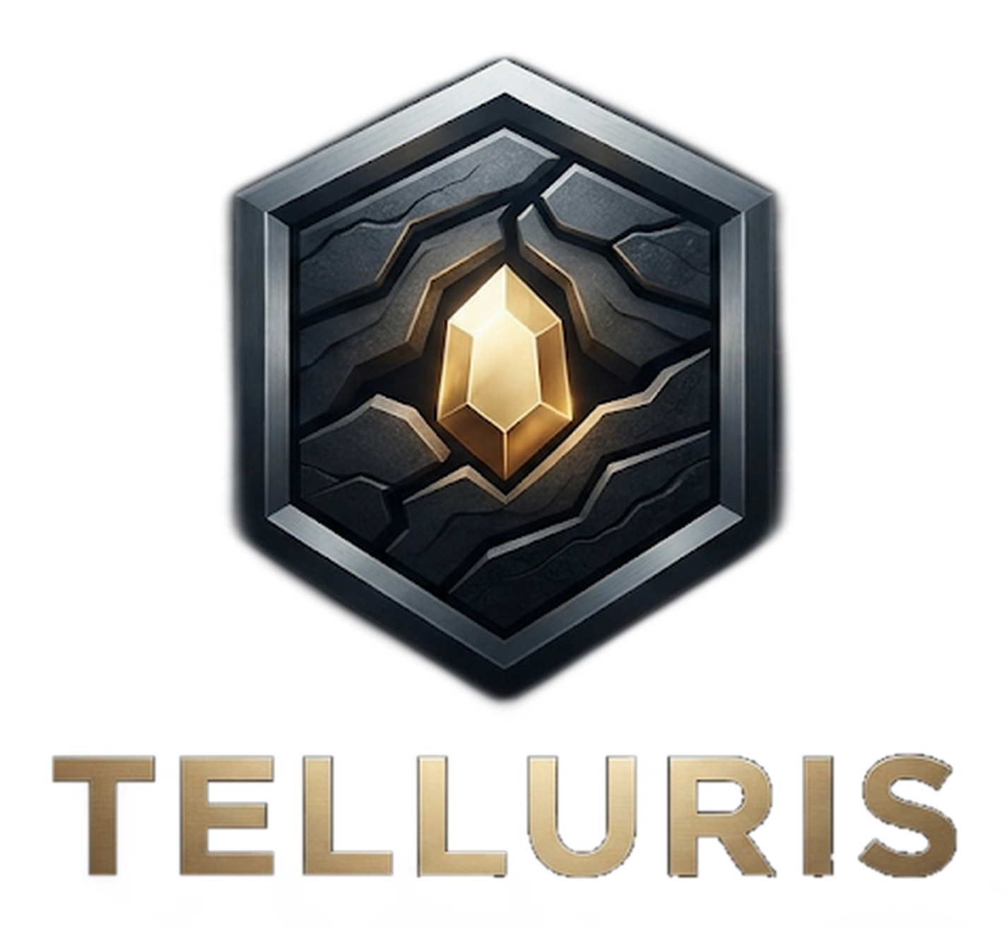 TELLURIS emblem — golden gem at the heart of stone